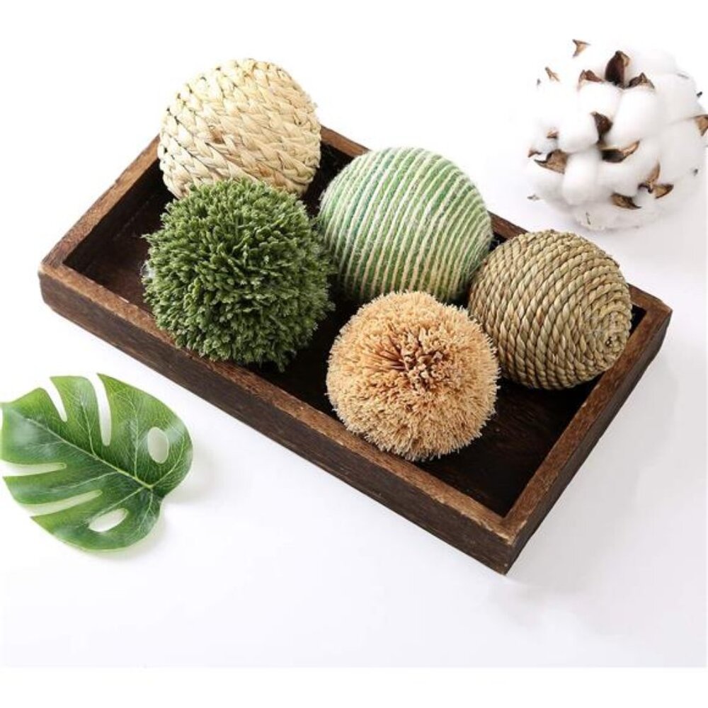 6pcs 3.5inch Woven Wicker Rattan Balls Decorative Ball Twig Orbs Green Orbs Vase